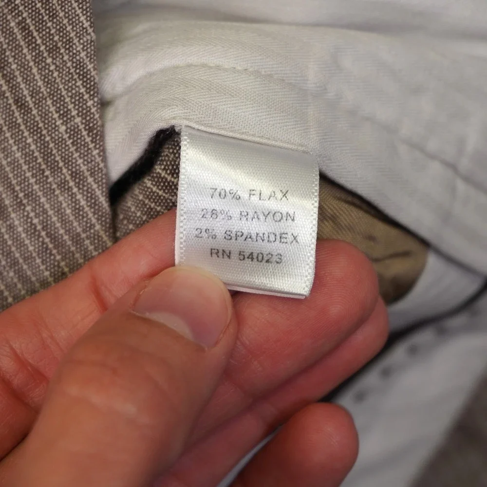Banana Republic Martin Fit Pants Womens 8 32x20 Brown Pinstripe Linen Blend